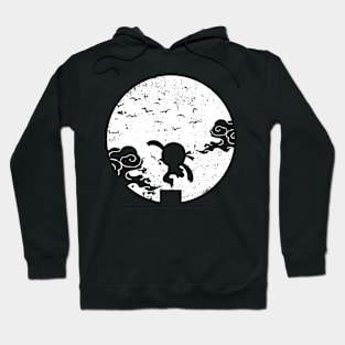 Ninja Jump on the Roof top with aesthetic Moonlight Clouds and Birds FANTASY-5 Hoodie